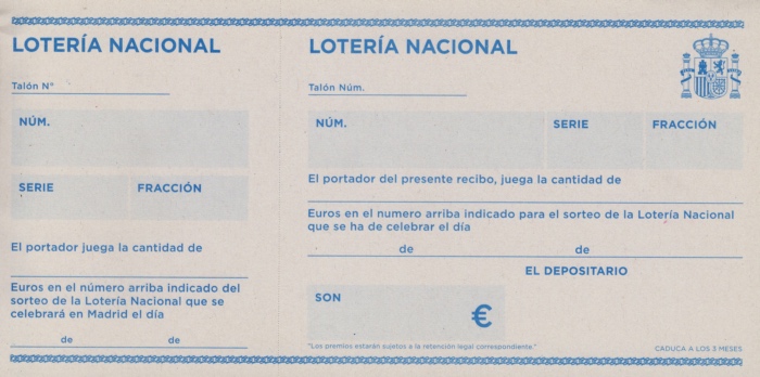Participacion de loteria en blanco